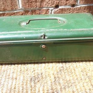 Vintage Metal Tool Box with Handle Old Green Paint