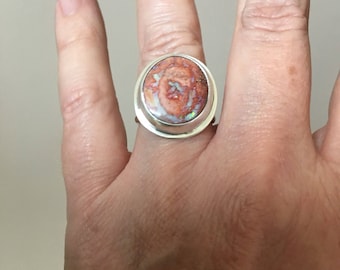 Size 9 Sterling Silver Mexican Fire Opal Ring