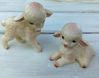 Vintage Lefton Collectible/Lamb Pair/1950s/Discounted Sold AS IS/Original Seal/Collectible/Nursery/Made in Japan