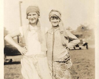 Vintage Snapshot "Teenage Flappers" Pretty Girls Flapper Dresses Headbands Shoes 1926 Found Vernacular Photo