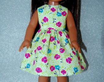 Dress for 14.5" Wellie Wishers or Melissa & Doug Doll Clothes handmade lime green flowers tkct1228 rts READY TO SHIP