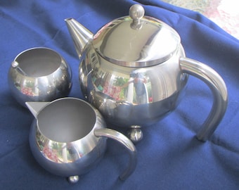Art Deco Style Chrome-Stainless Teapot Set