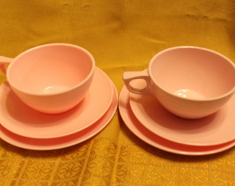 Pink retro Melmac dishes, Sun Valley melmac, vintage melmac cups, saucers, plates , pink melamine cups, saucers, plates glamping kitchenware