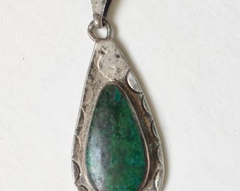 vintage chrysocolla and silver Mexican pendant