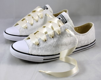 Bridal Converses --Lace Converse -- Wedding Tennis shoes - Wedding Converse