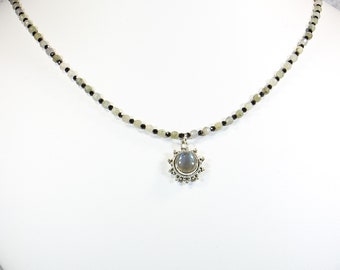 Labradorite and Black Spinel Vintage Style Necklace