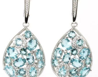 Teardrop Aquamarine Crystal Silver Earrings