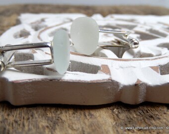 Organic clear Sea Glass cufflinks for him or her with Genuine Natural Amalfi Sea Glass / nr69