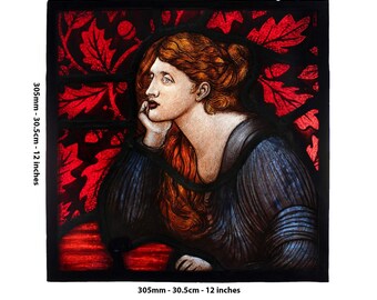 Reserved - A Version Can be Made based on your portrait - Stained Glass window, Ruby Portrait, Pre-Raphaelite Style, Leaded, hand painted