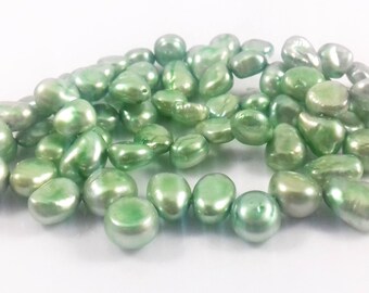 1 Strand Keshi pearls 6-7mm, Light Green pearls, Keishi pearls, Natural white pearls, Natural freshwater pearls, Cultured pearl beads
