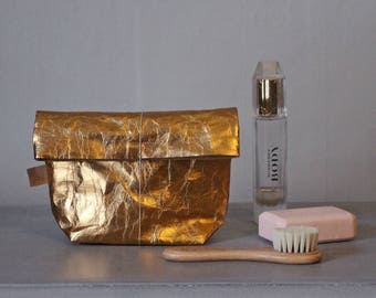 Gold Make up bag | made from washable paper | Cosmetic bag | Toiletry storage bag | Wash bag | Bathroom Storage
