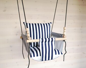 Baby Swing***Ships Fast***Toddler Swing/ Navy White Stripes/ Swing/ Nursery Swing/ Indoor Swing/Playroom Furniture/ Cotton Swing/ Hammock