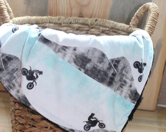 Moto Baby Blanket-Moto Blanket-Dirtbike Blanket-Dirtbike Baby Blanket-Motorcycle Blanket-Baby Shower Gift-Baby Boy Blanket