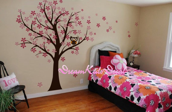 hibou et cerisier des oiseaux fleur arbre mur stickers chambre hibou et cerisier des oiseaux fleur arbre mur stickers chambre