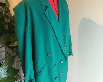 Turquoise green & gold double breasted blazer