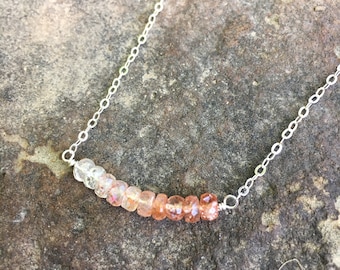 Ombre sunstone gemstone bar necklace on sterling silver