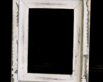 4x6 Stacked pine distressed rustic picture frame...white with black undercoat...HANDMADE