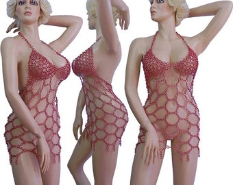 chain dress Body Harnas net dress body Free choice of size oversize Pink/Red