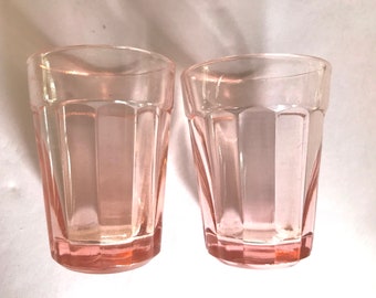 Vintage Pair Anchor Hocking Pillar Optic Pink Panel Shot Glass-Great Condition-1940's- 1.5 ounce