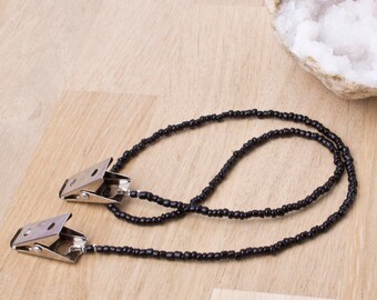 Black napkin chain - Small bead black serviette clip | Elegant Napkin clips | Napkin holder neck cord | Foodie gifts | Diner clip