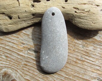 Large Natural GREY Beach Stone Stick Pendant Drilled Focal Stone Supply 3mm