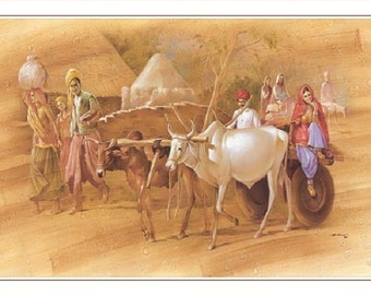 Rajisthan Village Painting Print Wall Poster Without Frame