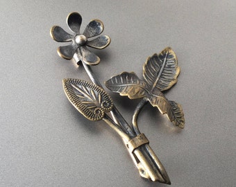 Victorian Brass Flower Brooch -