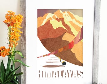 Himalayas Trekking Illustration - Himalayas Travel Poster