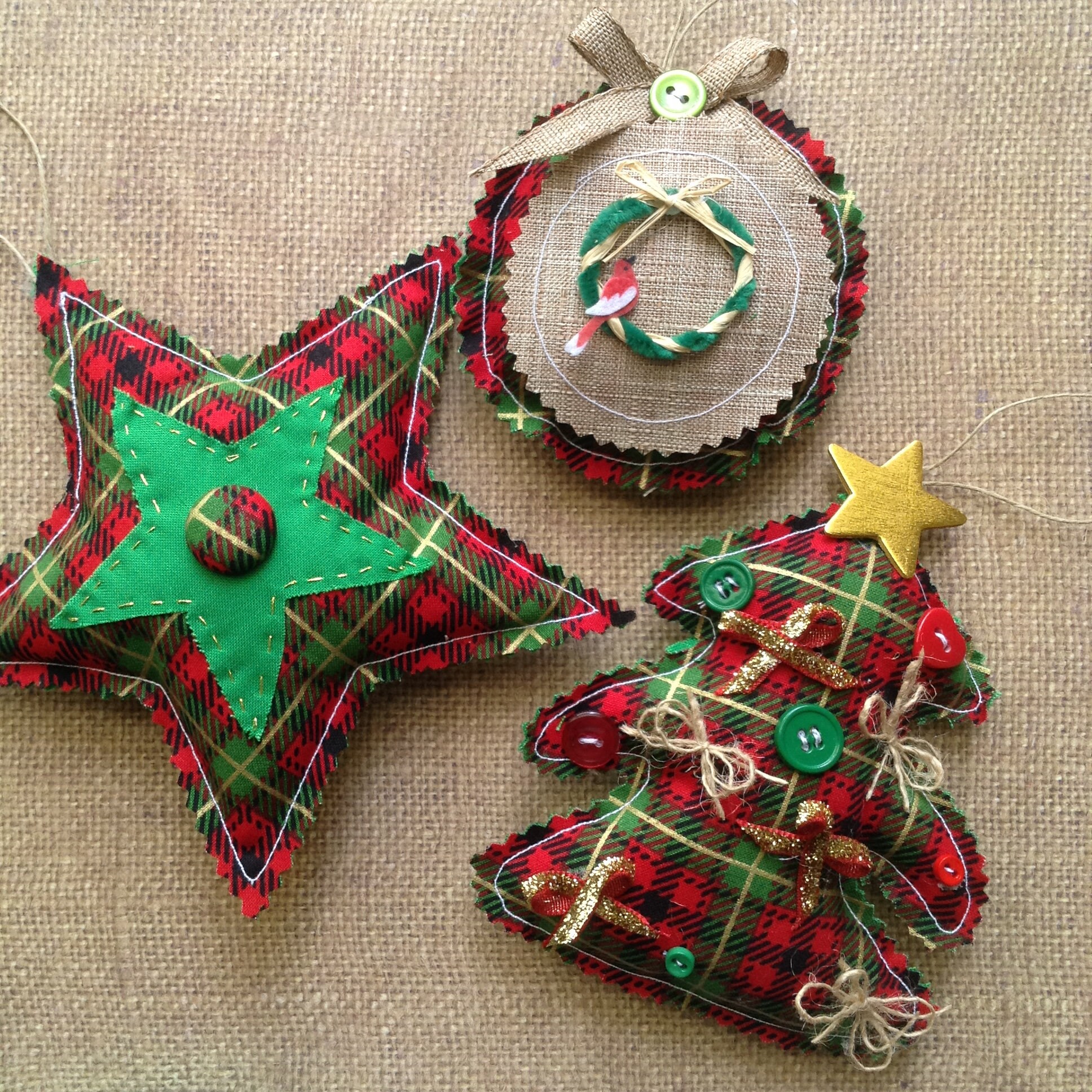Christmas Classic Ornaments / Vintage Plaid Xmas Ornaments