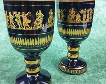 Spyropoulos Cobalt Blue Goblets with 24K Gold Trim