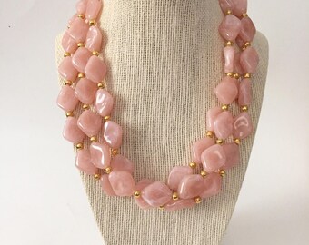 Blush Pink and Gold Chunky Statement Necklace
