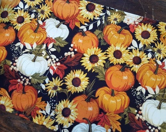Autumn Table Runner Fall Leaves Pumpkins Sunflowers Padded