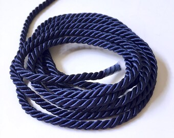 Navy Twisted Cord Rope 3/16" (5mm) Braided Trim Satin Sheen Polyester Cord 1.50 Per Yard Crafts Supplies Jewelry Making (AP) FREE SHIPPING