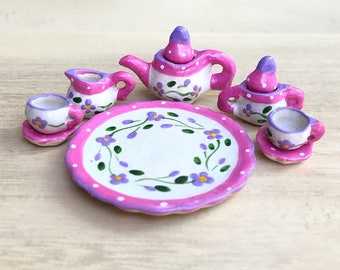 Miniature Tea Set,Miniature Coffee Set,Dollhouse Tea set,Miniature Tea Pot,Dollhouse Tea Pot,Dollhouse Coffee,Miniature Flower,Tea