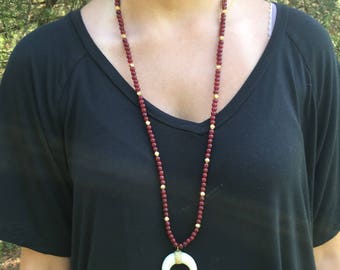 Maroon & Gold Crescent Horn Necklace