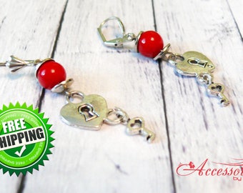 Red coral heart earrings ornament Love Heart valentine Heart jewelry Heart charm Red earrings Natural coral Red coral jewelry Birthday gift