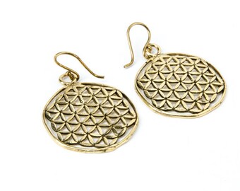 Brass Flower of Life Earrings, Sacred Geometry Earrings, handmade, nickel Free, Yoga Jewellery, Gift boxed,Free UK post BG2