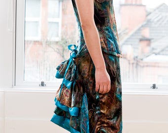 Dress; Alternative bridal or special occasion velvet corset separates, unique brown turquoise Victorian style corset dress, Velvet Tigers UK