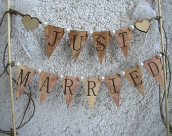 Paper Cake Topper - Just Married Cake Topper Banner - Rustic Wedding Bunting - Wedding Cake Topper - Wedding Props - Paper Cake Topper