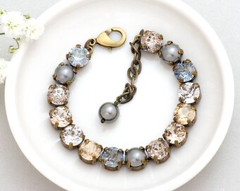 Grey Swarovski Pearl Bracelet, Grey Pearl Jewelry, Swarovski Crystal Bracelet, Rhinestone Jewelry, Nickel Free Bracelet Rhinestone, Dusana