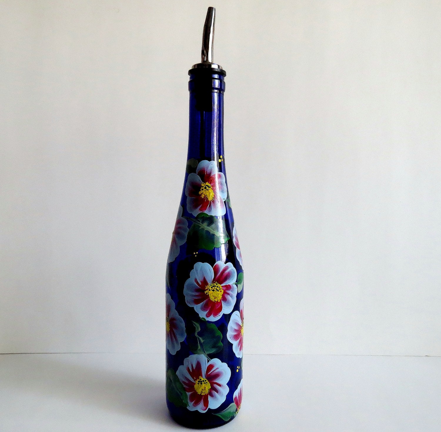 Recycled Wine bottle Oil dispenser Olive oil Cobalt blue glass