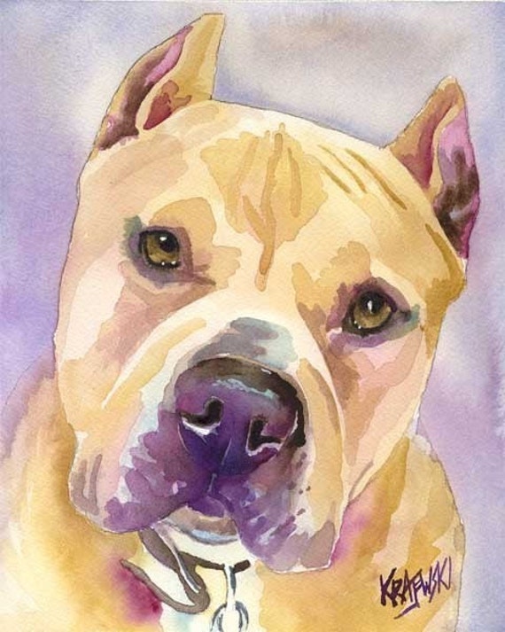 Pit Bull Art Print of Original Watercolor Painting 11x14