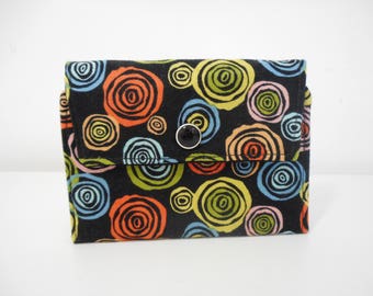 Womens Wallet, Black Flap Wallet, Fabric Wallet with Pockets and ID Pocket
