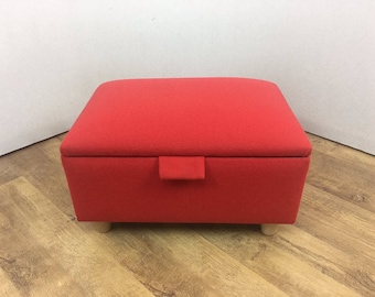 Red Linen Footstool/Storage Box/Pouffe
