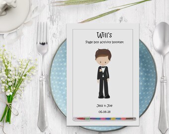 Kid Wedding Activity Favour pack book gift, Pageboy or Ring Bearer Design, Personalised with pen, A6 or A5