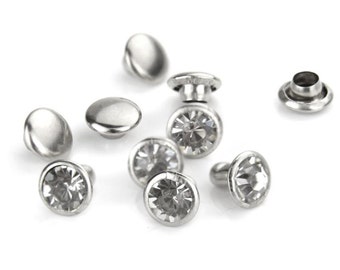 Crystal Rivets CLEAR 6mm Snap Caps, Rhinestones, Czech Glass Rivets Qty 5, Birthstone April