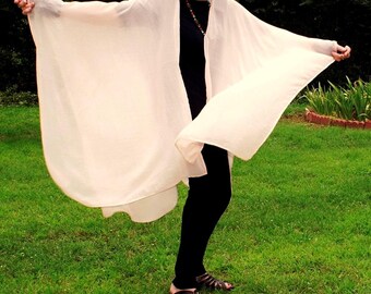 Boho Wrap--Ultra Lightweight Shawl, Ruana, Beach Coverup or Shrug--Easy Care--Sheer Pale Apricot Imitation Silk--One Size Fits Most Gypsies