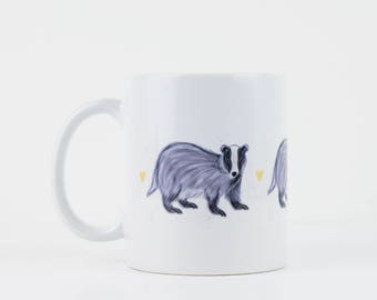 Badger mug - Badger gift - Badger Illustration - Animal Lover Gift - Woodland Animals - Gift for her - Hearts Mug - Coffee Mug