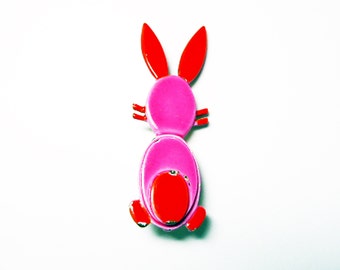 Pink & Orange Enamel Mod Bunny Rabbit Brooch Signed ART Vintage 1960's Era Pin - Mod Easter Bunny Pin!