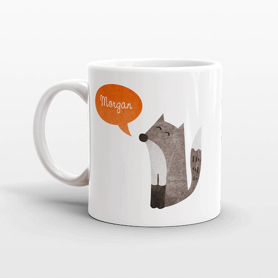 Custom Name Mug, Fox Mug, Personalized Mug, Unique Coffee Mug, Office Mug, Best Friend Gift, Birthday Gift, Cute Animal Lover Gift